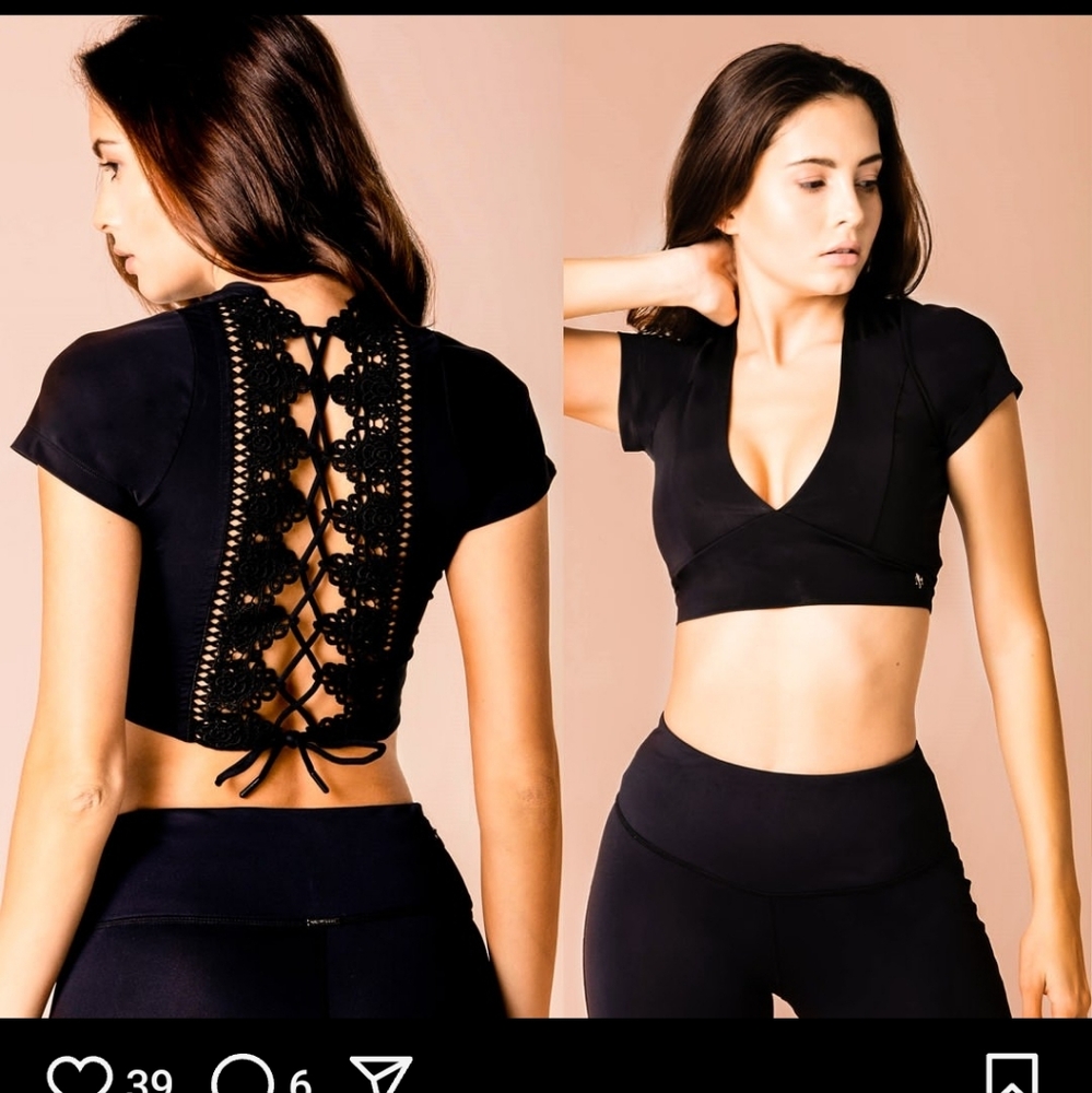 Black Lace-Up Crop Top